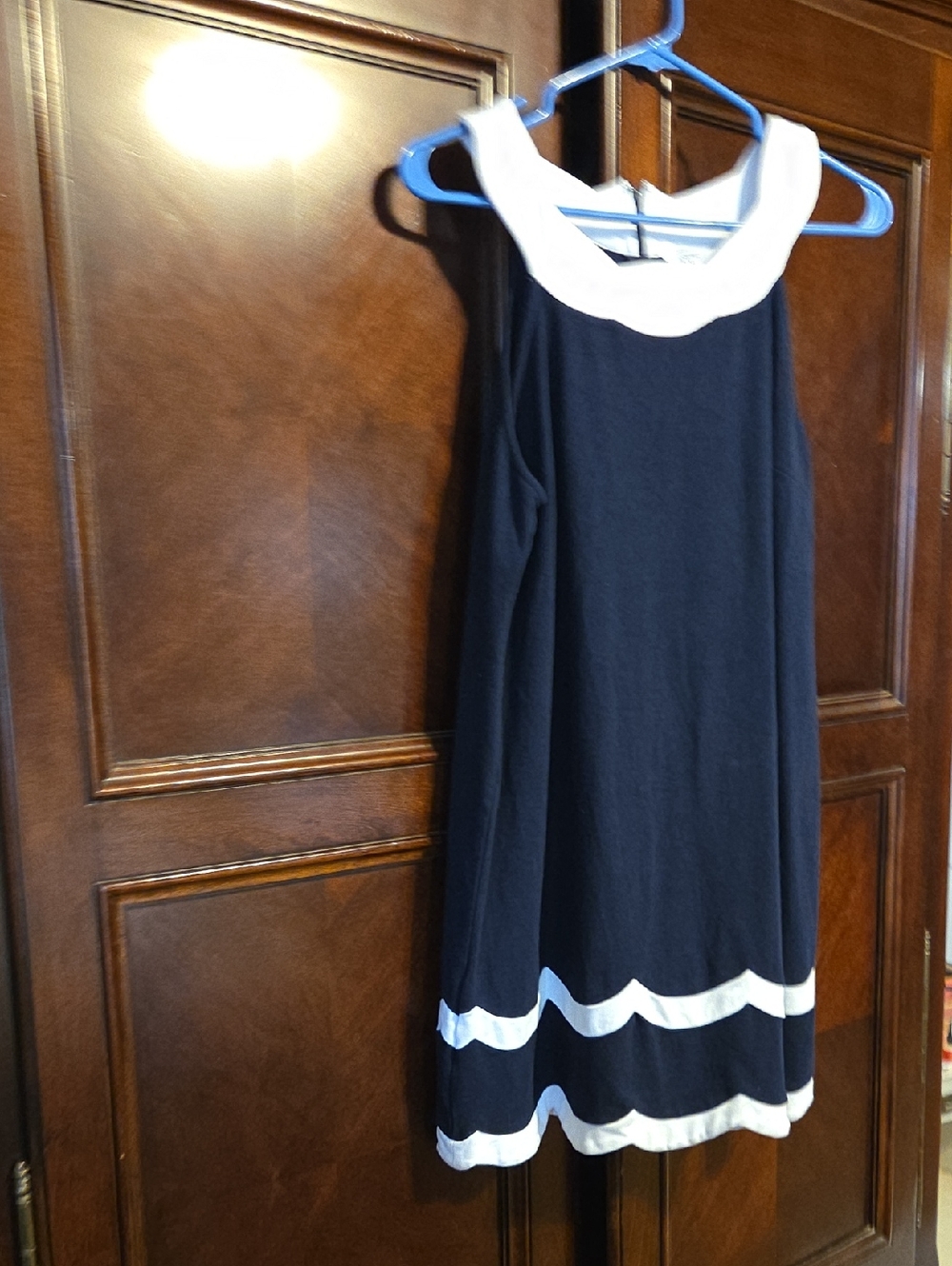 crown & ivy BlueDress with White Collar and Hem Accents